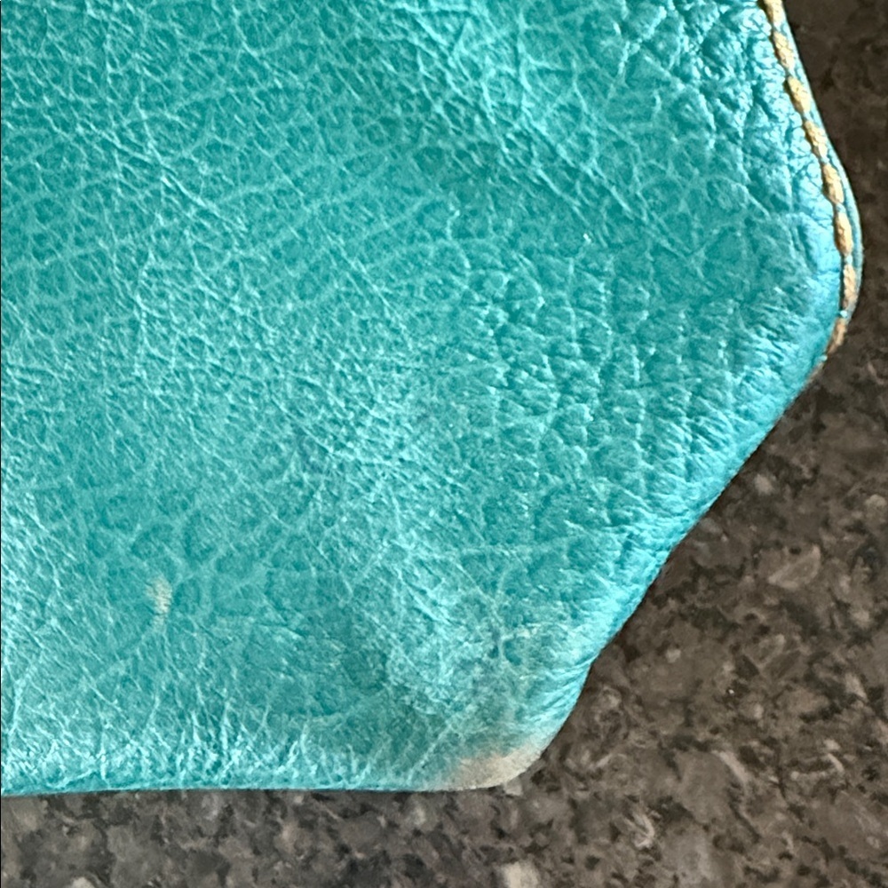 Plinio Visona Made In Italy Teal Pebbled Leather Tote With Bamboo Handles - Picture 8 of 8